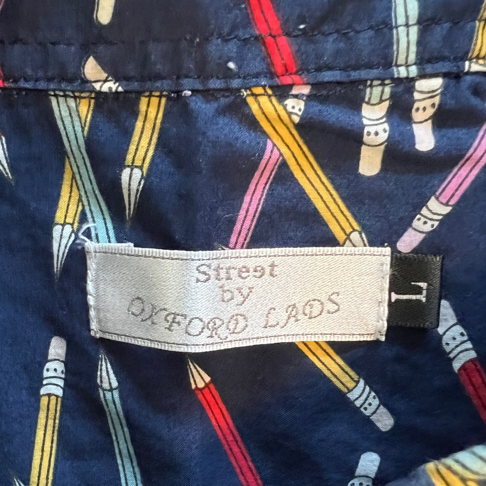 Oxford Lads Men’s short sleeve quirky pencil print button down shirt - Large - Picture 9 of 11